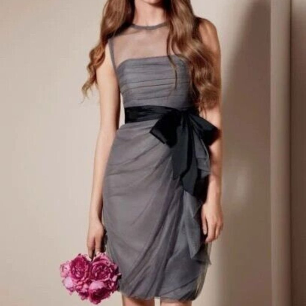 White By Vera Wang Gray Organza Bubble Hem Illusion Neckline Dress Size 14 NWOT